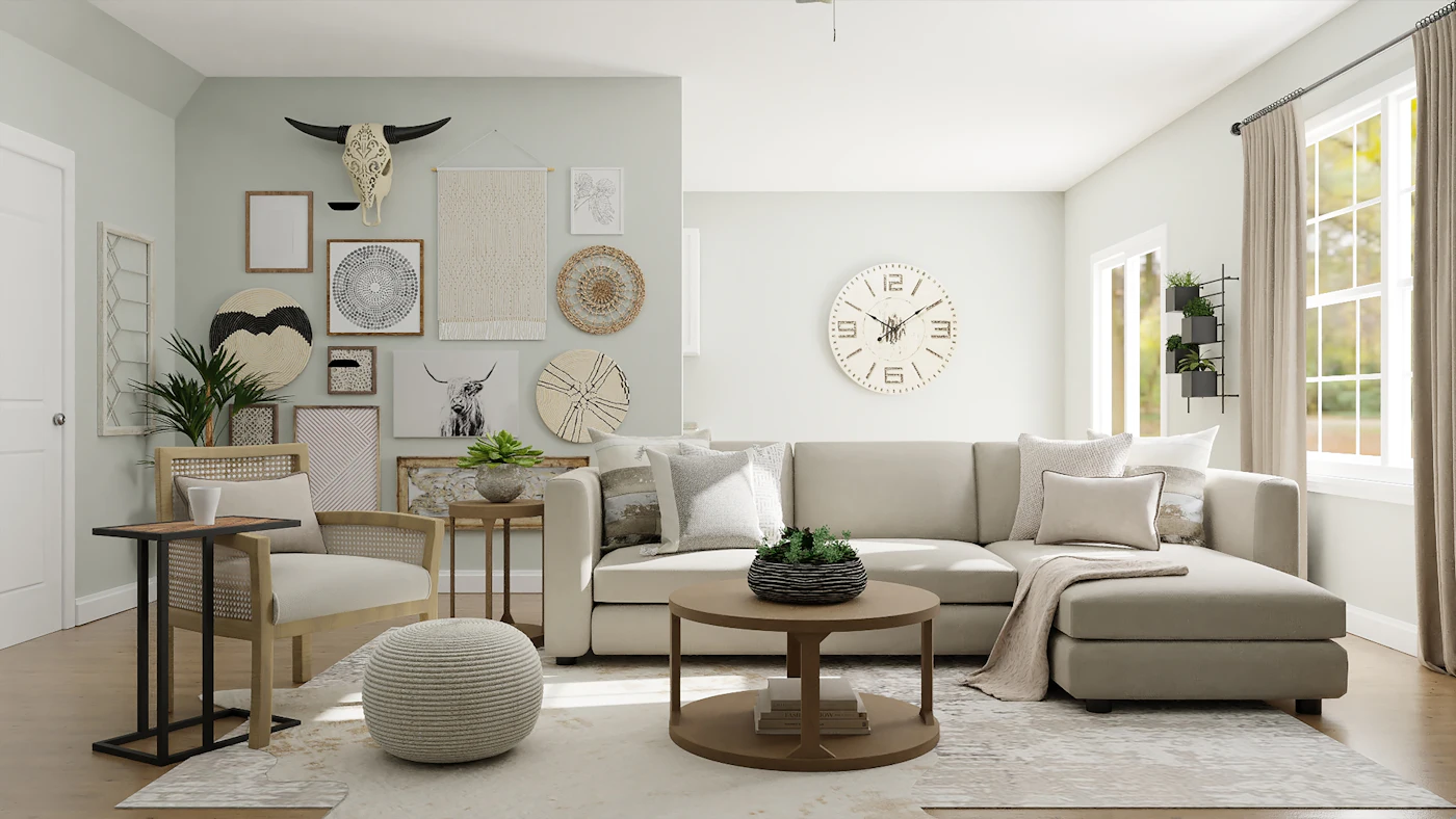 Spacious neutral living room with a large sectional sofa