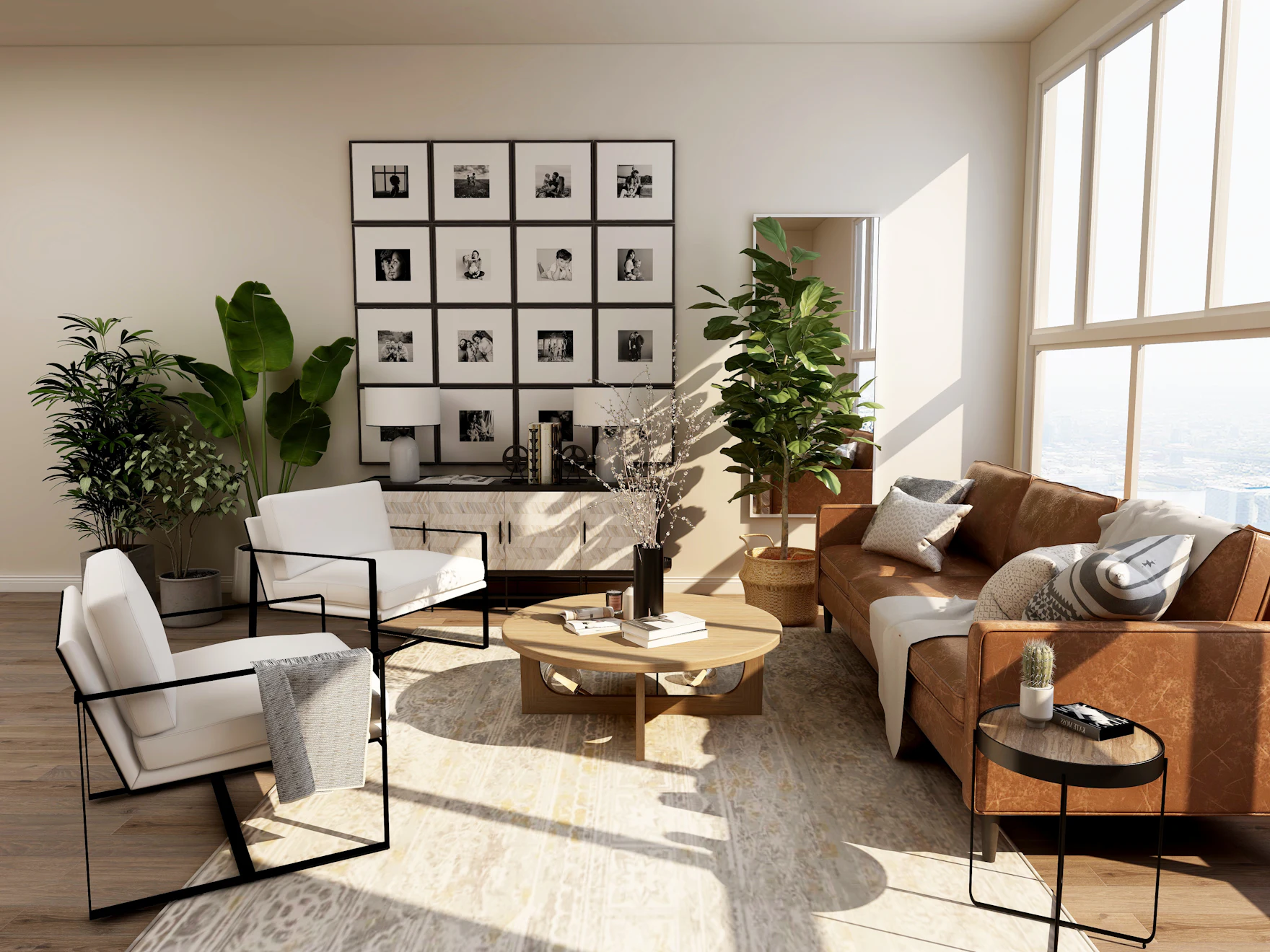 Residential interior design — living room with a gallery wall